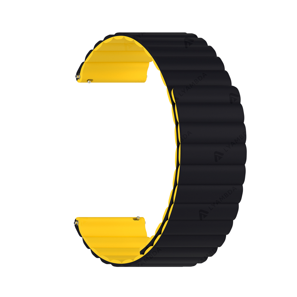 Ремешок силиконовый для часов Lyambda Acrux 22мм, чёрный/жёлтый